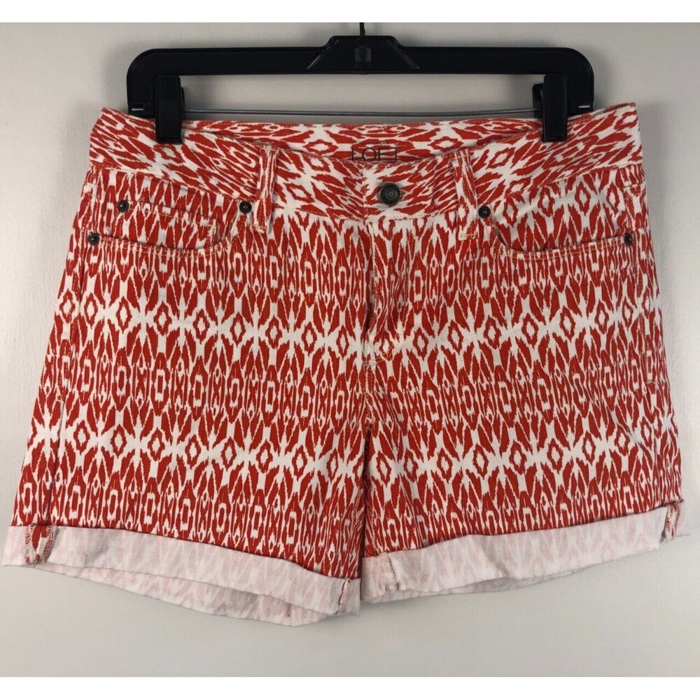 Ann Taylor LOFT Womens Size 6 Tribal Denim Shorts Orange White Vacation Tropical